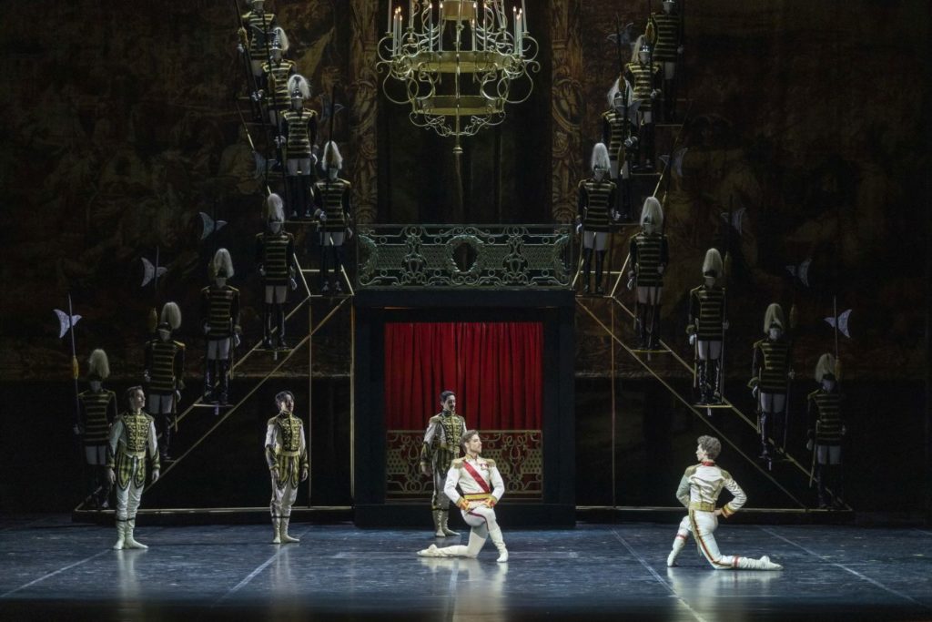 3. G.Á.Balázsi (Crown Prince Rudolf); L.Lecarpentier, L.Scrivener, T.Okajima, and J.Nakamura (Hungarian Officers), “Mayerling” by K.MacMillan, Ballet of the Hungarian State Opera 2022 © P.Rákossy / Hungarian State Opera
